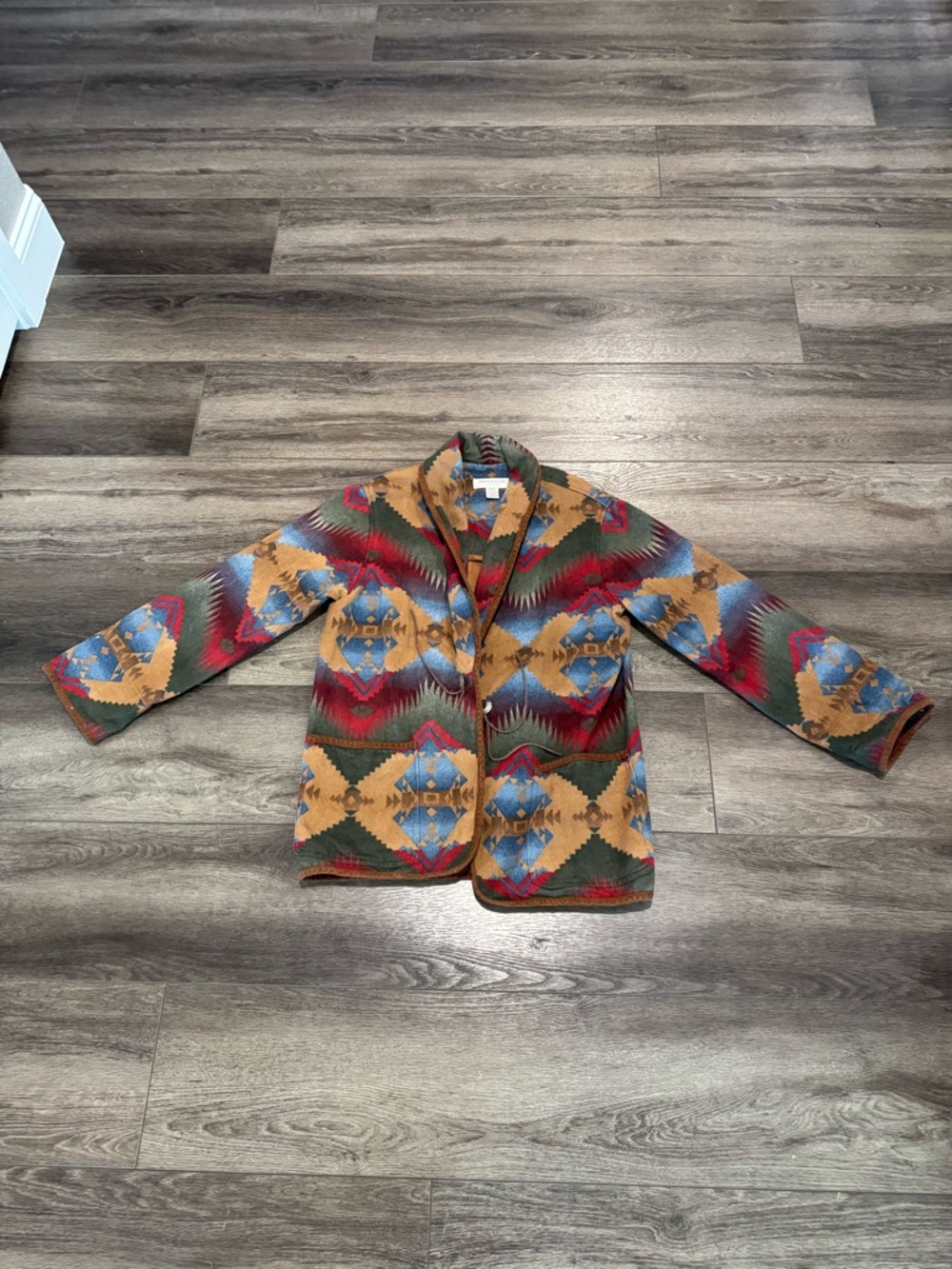 Southwestern Patterned Cotton Jacket in Mustard, Blue & Red